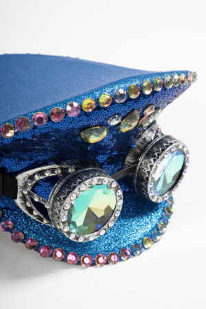 Festival Kapiteinspet Blauw Met Goggles Glitters Pailletten Sequin 2