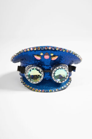 Festival Kapiteinspet Blauw Met Goggles Glitters Pailletten Sequin 4