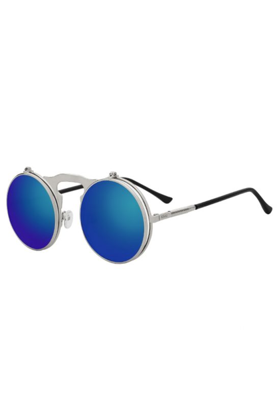Flip up ronde zonnebril blauwe spiegelglazen