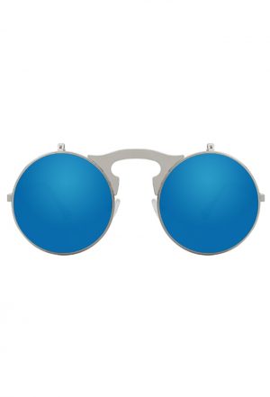Flip up ronde zonnebril blauwe spiegelglazen