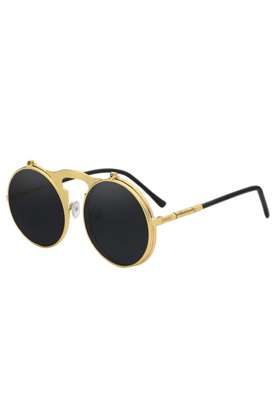 Flip up ronde zonnebril goud steampunk