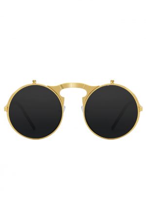 Flip up ronde zonnebril goud steampunk