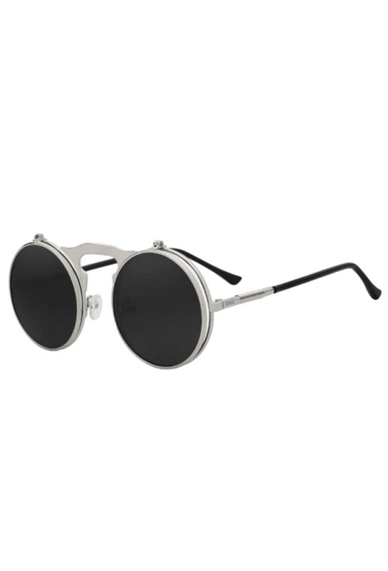 Flip up ronde zonnebril zilver retro