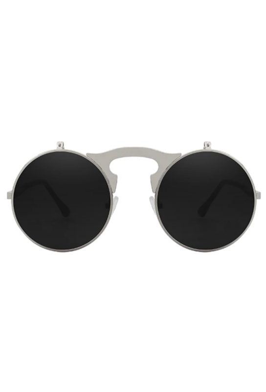 Flip up ronde zonnebril zilver retro