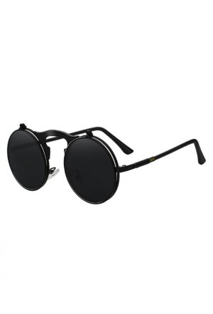 Flip up ronde zonnebril zwart steampunk