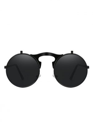 Flip up ronde zonnebril zwart steampunk