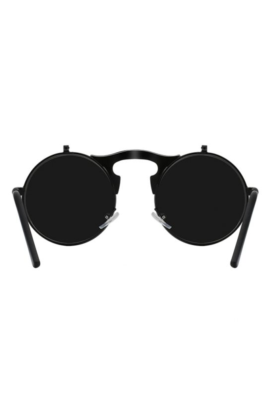 Flip up ronde zonnebril zwart steampunk