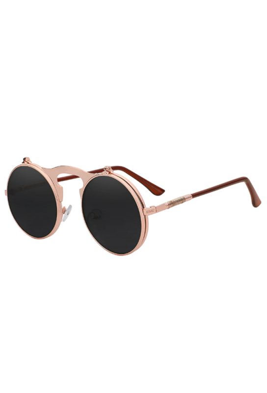 Flip up rosekleurige zonnebril rond rose goud