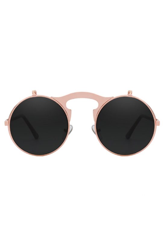 Flip up rosekleurige zonnebril rond rose goud
