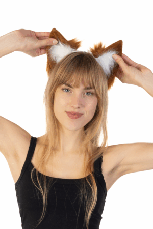 Furry Grote Oren Haarband Bruin Wit Kat Poes Vos Diadeem 3