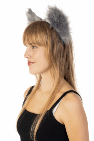 Furry Grote Oren Haarband Grijs Kat Poes Vos Diadeem 1