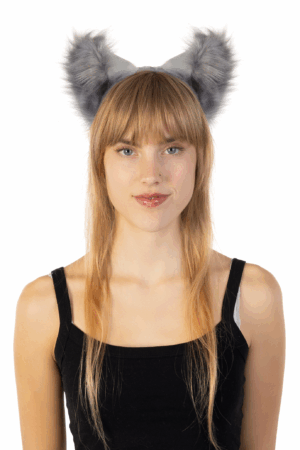 Furry Grote Oren Haarband Grijs Kat Poes Vos Diadeem