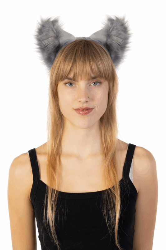 Furry Grote Oren Haarband Grijs Kat Poes Vos Diadeem