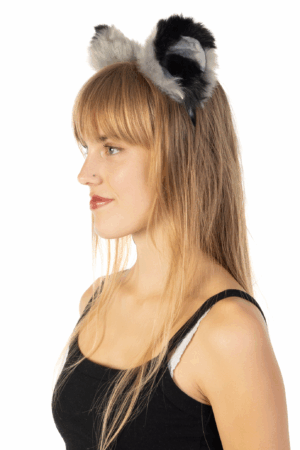 Furry Grote Oren Haarband Grijs Zwart Kat Poes Vos Diadeem 1