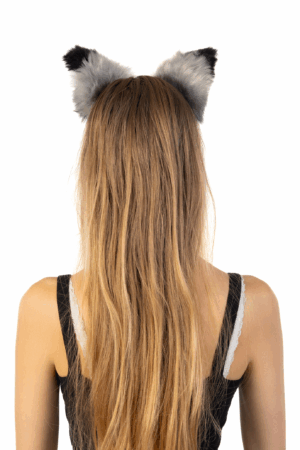 Furry Grote Oren Haarband Grijs Zwart Kat Poes Vos Diadeem 3