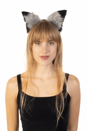 Furry Grote Oren Haarband Grijs Zwart Kat Poes Vos Diadeem
