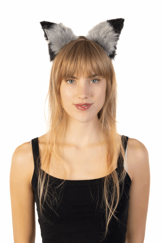 Furry Grote Oren Haarband Grijs Zwart Kat Poes Vos Diadeem
