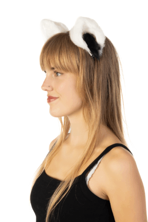 Furry Grote Oren Haarband Wit Zwart Kat Poes Vos Diadeem 1