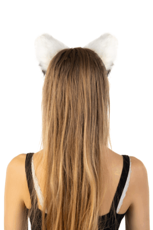 Furry Grote Oren Haarband Wit Zwart Kat Poes Vos Diadeem 3