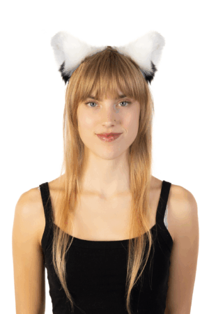 Furry Grote Oren Haarband Wit Zwart Kat Poes Vos Diadeem