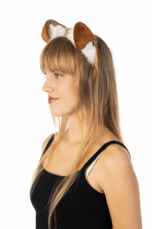 Furry Hond Oren Haarband Bruin Wit Puppy Diadeem Oortjes 1