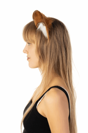 Furry Hond Oren Haarband Bruin Wit Puppy Diadeem Oortjes 2