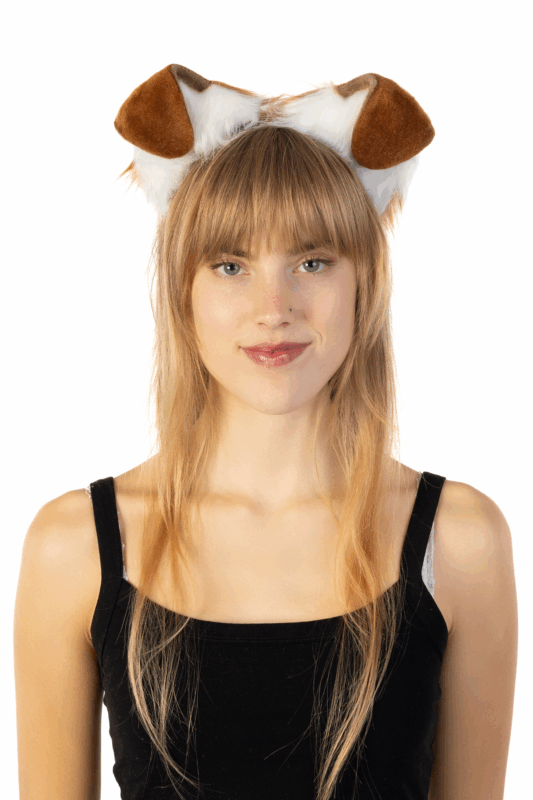 Furry Hond Oren Haarband Bruin Wit Puppy Diadeem Oortjes