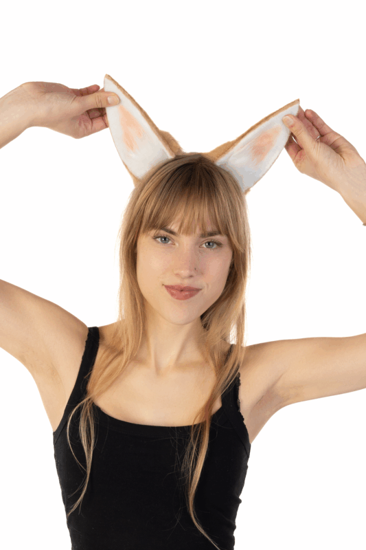 Furry Konijnen Oren Haarband Beige Wit Haas Diadeem Oortjes 3