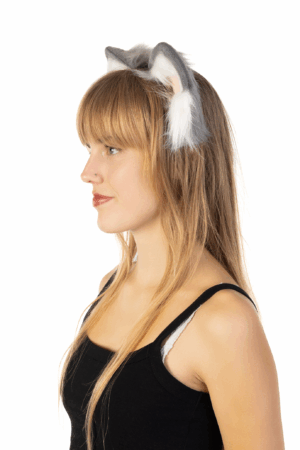 Furry Oren Haarband Grijs Wit Roze Kat Poes Diadeem Oortjes 1