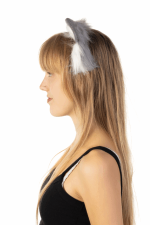 Furry Oren Haarband Grijs Wit Roze Kat Poes Diadeem Oortjes 2