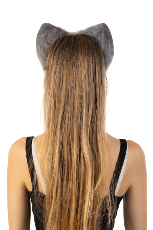 Furry Oren Haarband Grijs Wit Roze Kat Poes Diadeem Oortjes 3
