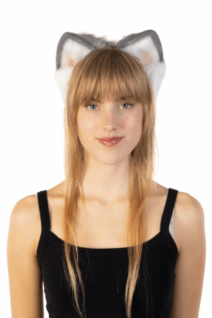 Furry Oren Haarband Grijs Wit Roze Kat Poes Diadeem Oortjes