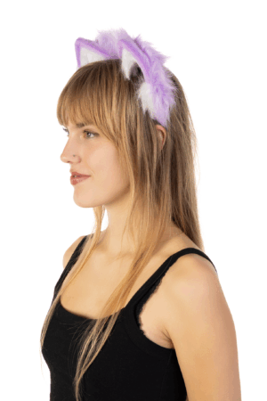Furry Oren Haarband Paars Wit Kat Poes Diadeem Oortjes Dons 1
