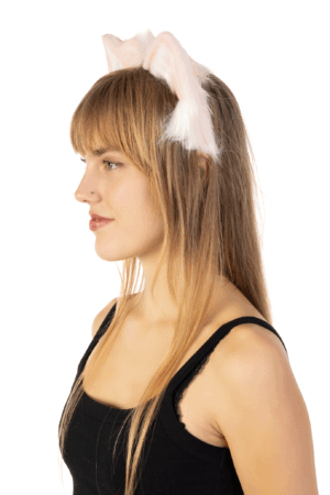 Furry Oren Haarband Roze Wit Kat Poes Diadeem Oortjes Dons 1