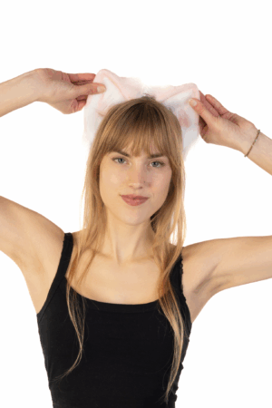 Furry Oren Haarband Roze Wit Kat Poes Diadeem Oortjes Dons 3