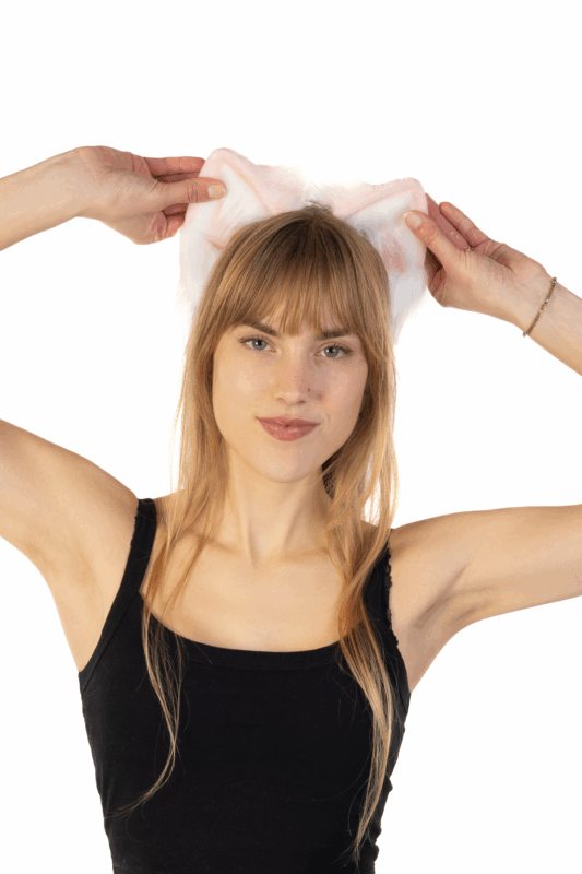 Furry Oren Haarband Roze Wit Kat Poes Diadeem Oortjes Dons 3