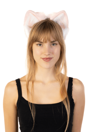 Furry Oren Haarband Roze Wit Kat Poes Diadeem Oortjes Dons