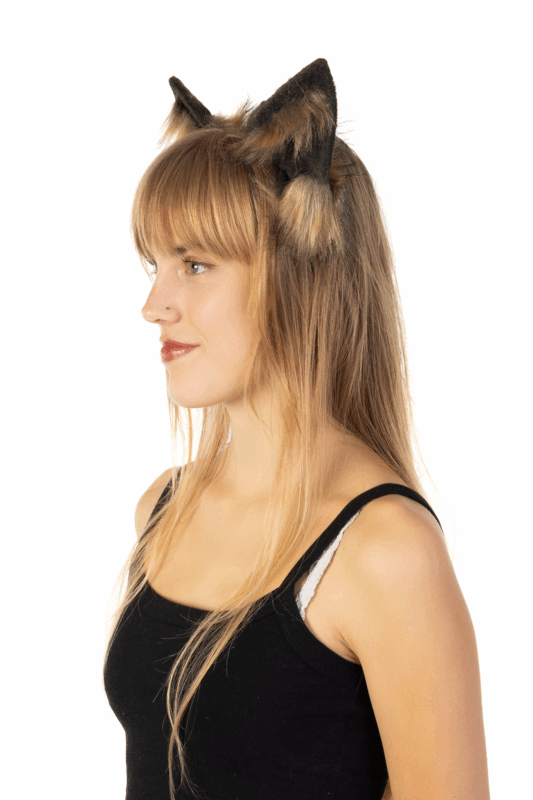 Furry Oren Haarband Zwart Bruin Kat Poes Diadeem Oortjes Dons 1