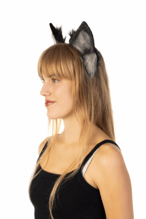 Furry Oren Haarband Zwart Grijs Kat Poes Vos Diadeem Oortjes Dons 1
