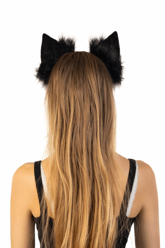 Furry Oren Haarband Zwart Grijs Kat Poes Vos Diadeem Oortjes Dons 3