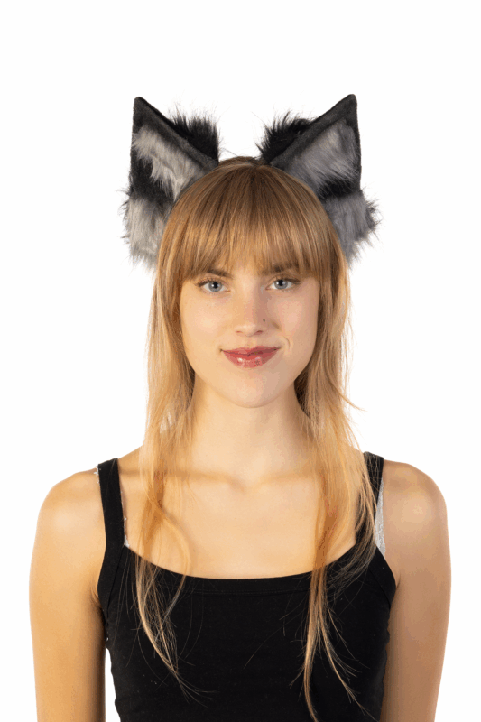 Furry Oren Haarband Zwart Grijs Kat Poes Vos Diadeem Oortjes Dons