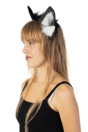 Furry Oren Haarband Zwart Grijs Wit Kat Poes Diadeem Oortjes 1