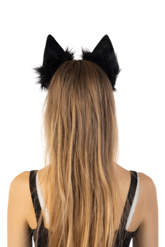 Furry Oren Haarband Zwart Grijs Wit Kat Poes Diadeem Oortjes 3