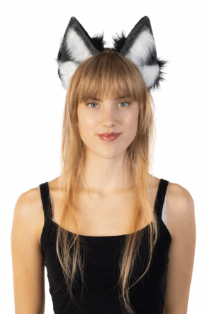 Furry Oren Haarband Zwart Grijs Wit Kat Poes Diadeem Oortjes