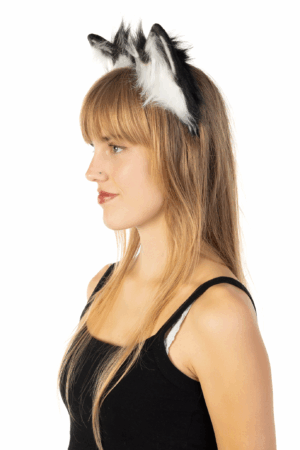 Furry Oren Haarband Zwart Wit Kat Poes Vos Diadeem Oortjes Dons 1