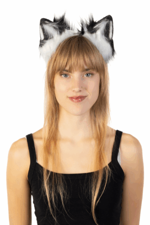 Furry Oren Haarband Zwart Wit Kat Poes Vos Diadeem Oortjes Dons