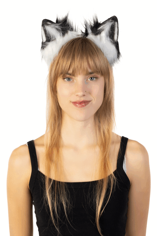 Furry Oren Haarband Zwart Wit Kat Poes Vos Diadeem Oortjes Dons