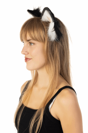Furry Oren Haarband Zwart Wit Roze Kat Poes Diadeem Oortjes 1