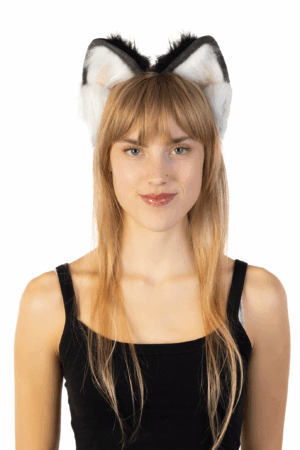 Furry Oren Haarband Zwart Wit Roze Kat Poes Diadeem Oortjes