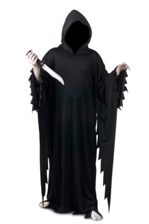 Geest Zwart Kostuum Lang Pak Halloween Scream Ghostface Spook Cape Capuchon